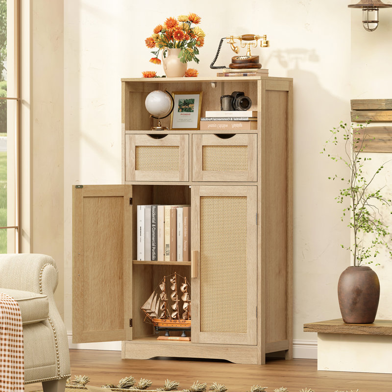 Millwood Pines Large Storage Cabinet with 2 Adjustable Drawers 2 Shelf Millwood Pines Color Natural
